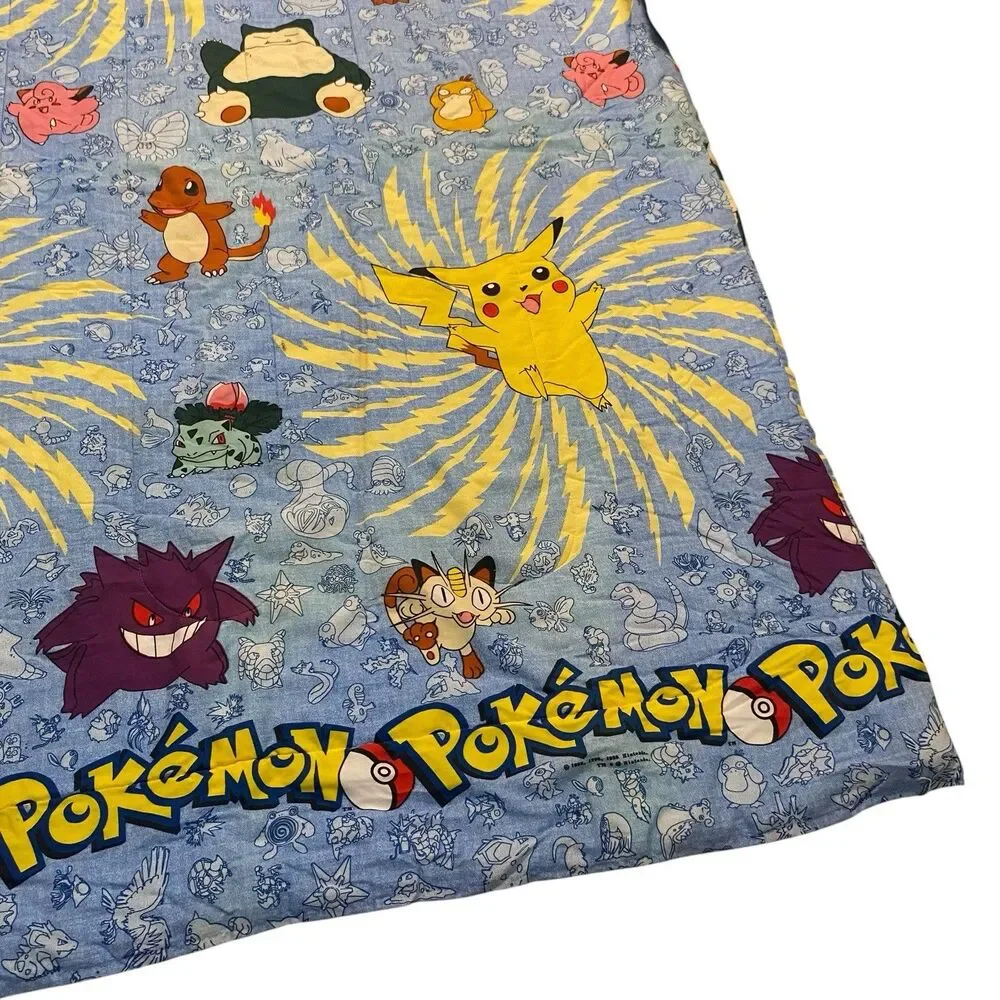 Vintage Pokémon Comforter Blanket Twin XL Bed Cover Nintendo 1998 Pikachu Eevee